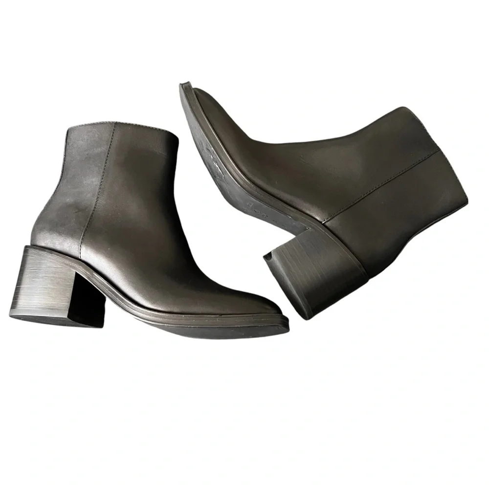 Loeffler Randall Blakely Black Leather Square Toe Booties Mid Heel Women’s 8